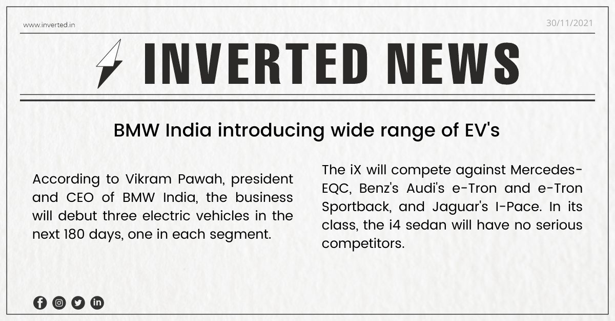BMW India introducing wide range of EV’s