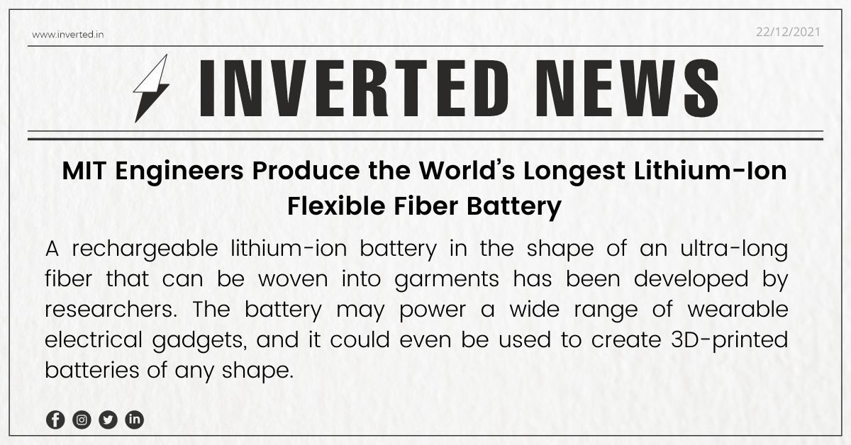 MIT Engineers Produce the World’s Longest Lithium-Ion Flexible Fiber Battery